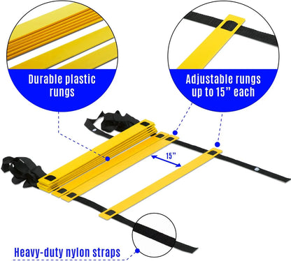 Speed and Agility Training Ladder with Carry Bag - 8 Rung (Yellow)